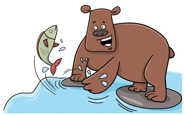 Αρκούδα Ψάρεμα καρτούν χαρακτήρα — Διανυσματικό Αρχείο