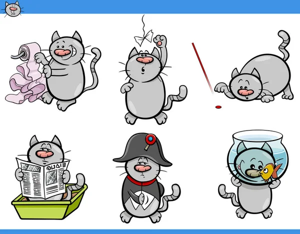 Conjunto de personagens de humor de gato — Vetor de Stock