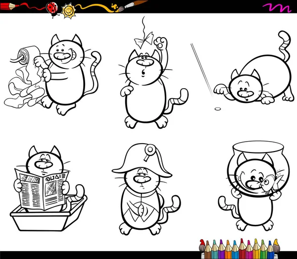Sayfa boyama kedi karakterler — Stok Vektör