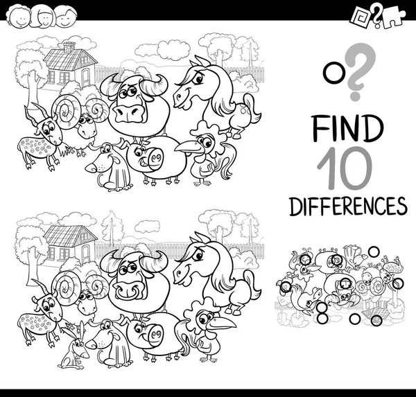 Animales de granja diferencia juego — Vector de stock