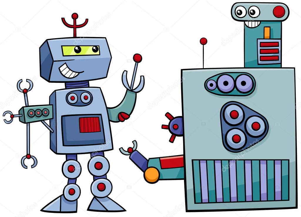 robot characters cartoon illustration