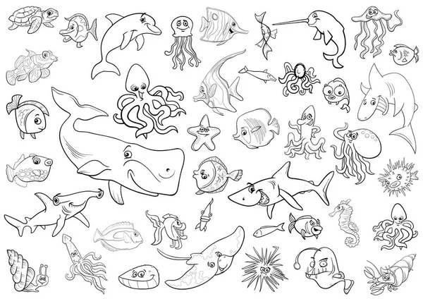 Deniz hayat hayvanlar sayfa boyama — Stok Vektör
