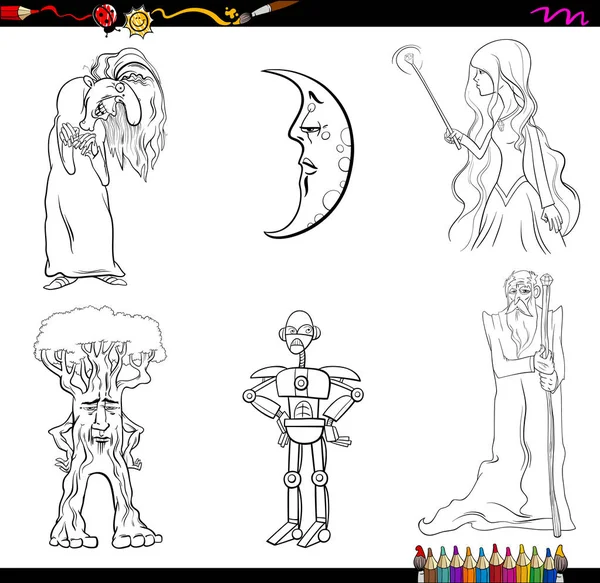 Fairy tale characters coloring page — Stock Vector