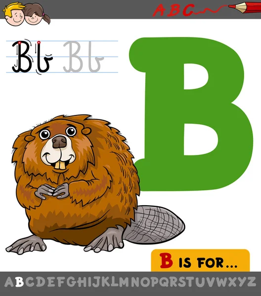 Letter b with cartoon beaver — Stock Vector