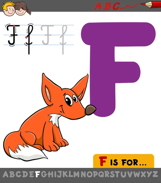 Brief f met cartoon fox — Stockvector