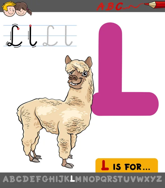 Letter l met cartoon llama — Stockvector