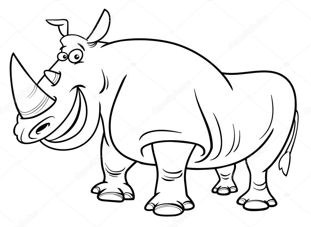 Rhinoceros character coloring page — Stock Vector