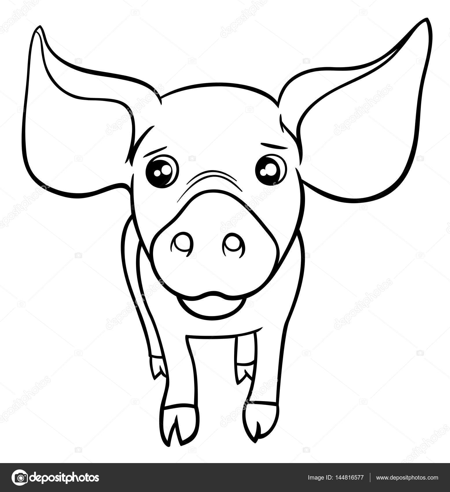 Bianco e nero del fumetto di carina piccola maiale o porcellino Farm Animal Character pagina da colorare — Vettoriali di izakowski Trova immagini simili