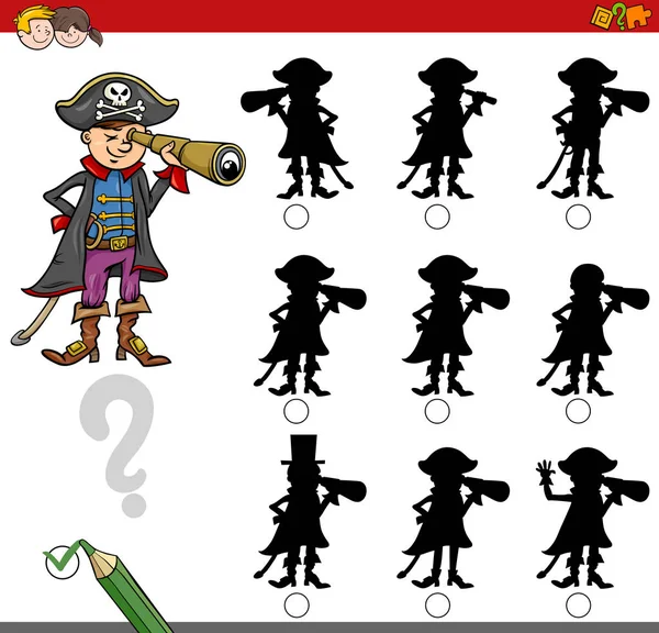 Finding shadow game with pirate — Stock Vector