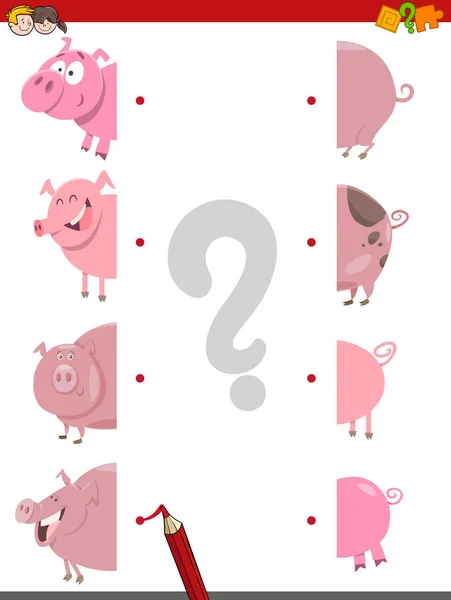 Match the halves of pigs — Stock Vector