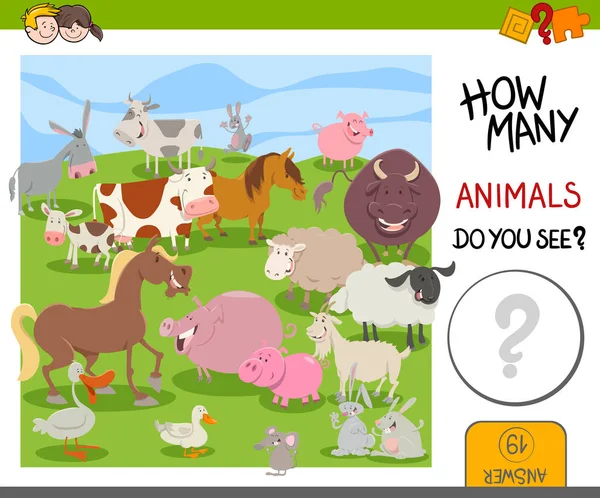 How many farm animals game — Stock Vector