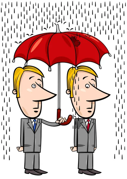 Uomini d'affari sotto ombrello cartone animato — Vettoriale Stock