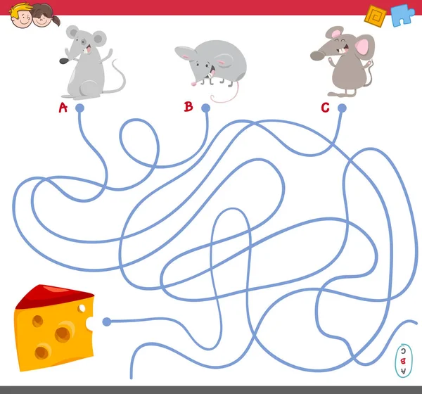 Labirinto gioco con i personaggi del mouse — Vettoriale Stock
