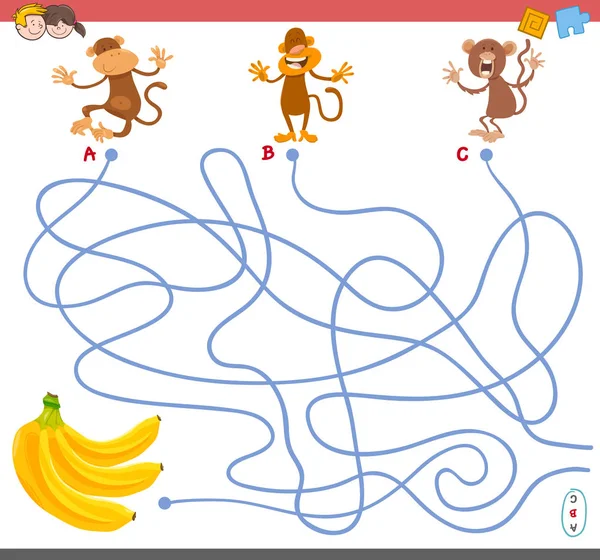 Λαβύρινθο παιχνίδι με μαϊμού χαρακτήρες — Διανυσματικό Αρχείο