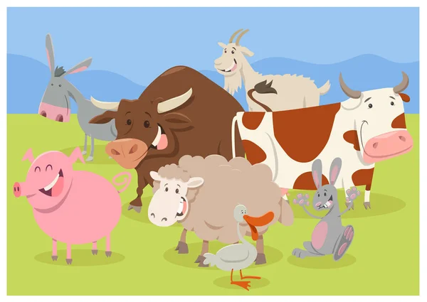 Lindo animales de granja personajes — Vector de stock