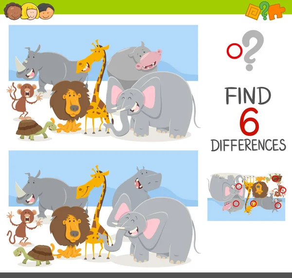 Trouver des différences jeu avec les animaux — Image vectorielle