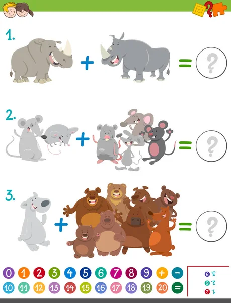 Προσθήκη παιχνίδι μαθηματικά με τα ζώα — Διανυσματικό Αρχείο