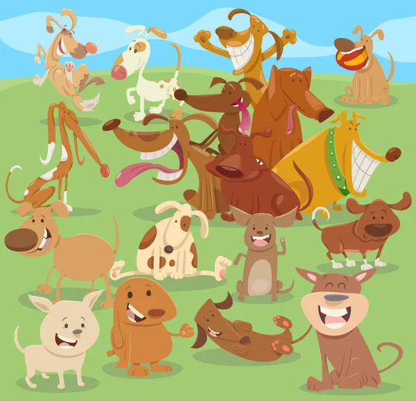 Cartoon happy dogs group — Stock Vector