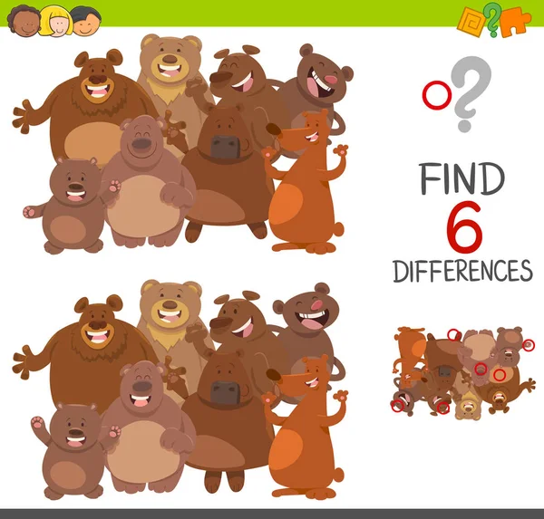 Repérer les différences jeu avec les ours — Image vectorielle