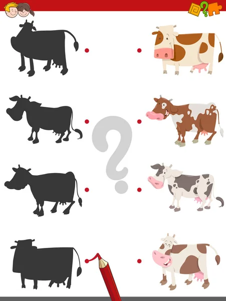 Shadow activity game with cows — Stock Vector