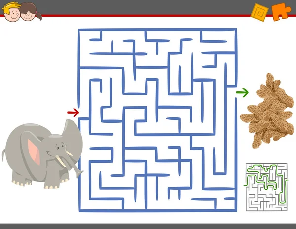 Labyrinth Freizeitspiel mit Elefant — Stockvektor