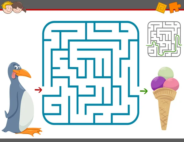 Labirinto gioco per il tempo libero con pinguino — Vettoriale Stock