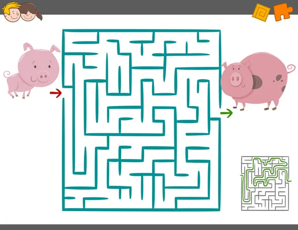 Laberinto juego de ocio con cerdos — Archivo Imágenes Vectoriales
