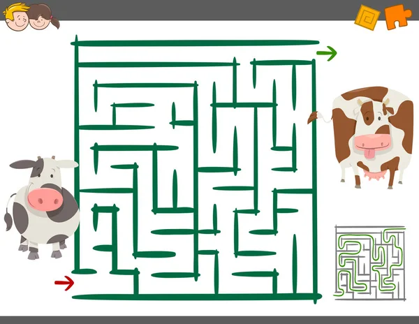 Labirinto jogo de lazer com vacas — Vetor de Stock