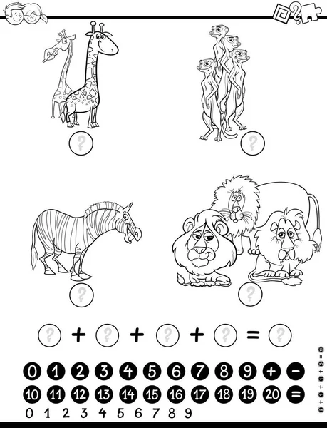 Wiskunde Activiteitenpagina werkblad kleuren — Stockvector