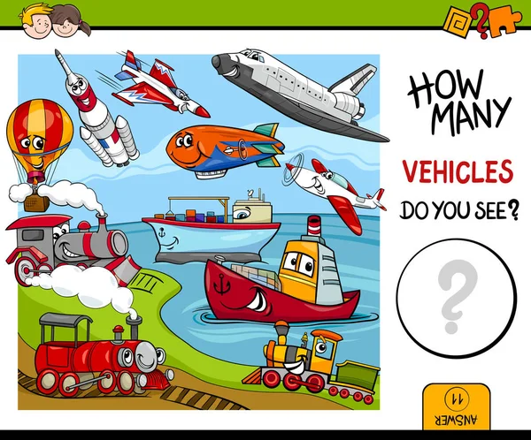 Counting vehicles educational game — Stock Vector