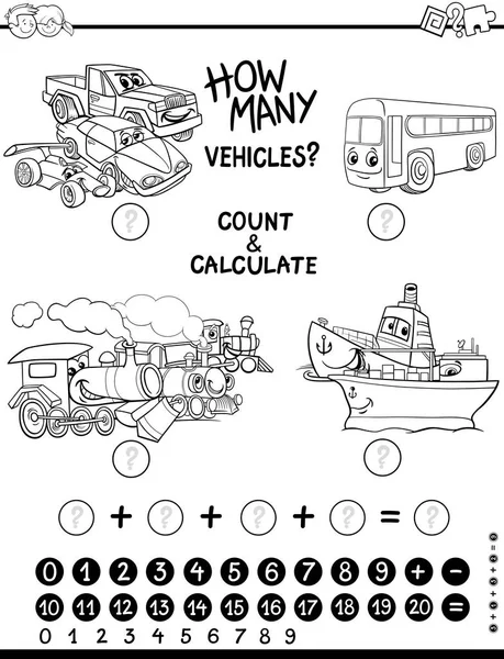 Compter et calculer la page à colorier — Image vectorielle