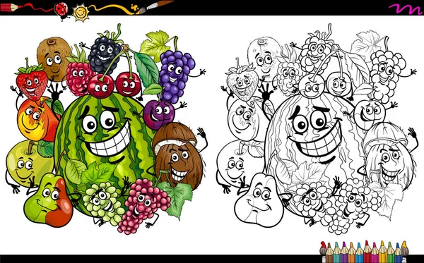 Página de coloração de caracteres de frutas — Vetor de Stock