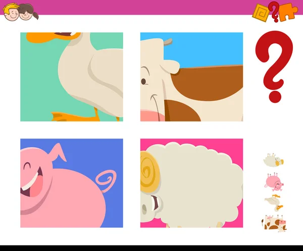 Guess farm animals activity game — Stock Vector