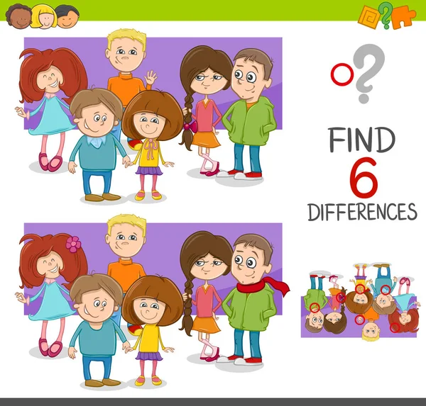 Spot the differences game with kids — Stock Vector