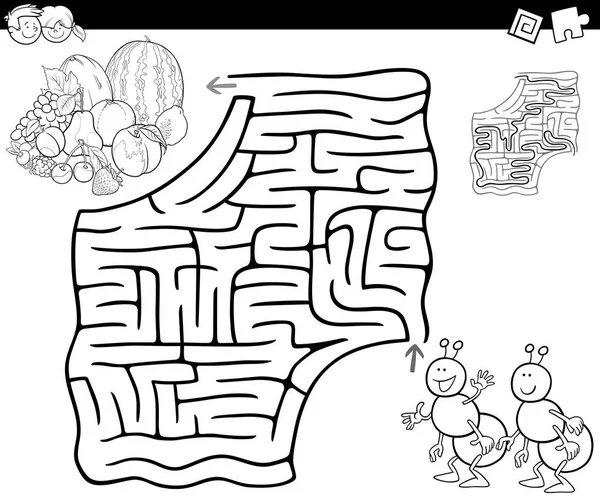 Maze with ants and fruits for coloring — Stock Vector