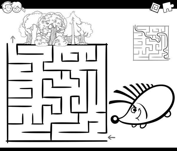 ハリネズミの着色のページを持つ迷路します。 — ストックベクタ