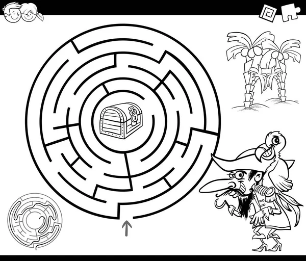 Maze with pirate coloring page — Stock Vector