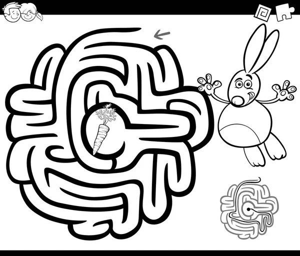 Maze with rabbit coloring page — Stock Vector