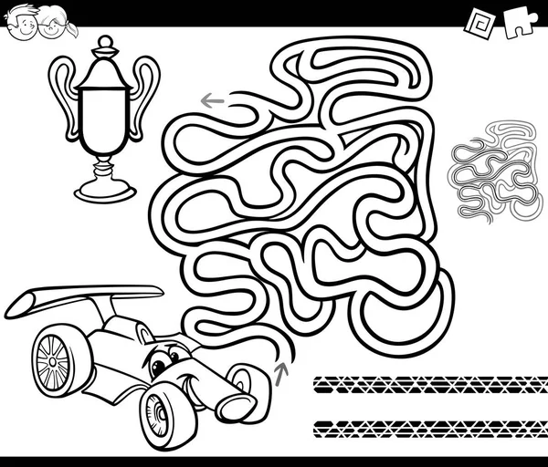 Labirint cu pagina de colorat masina de curse — Vector de stoc