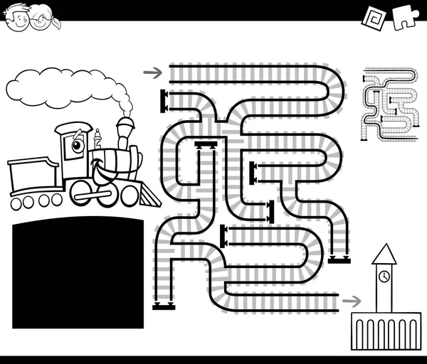 Maze with locomotive coloring page — Stock Vector