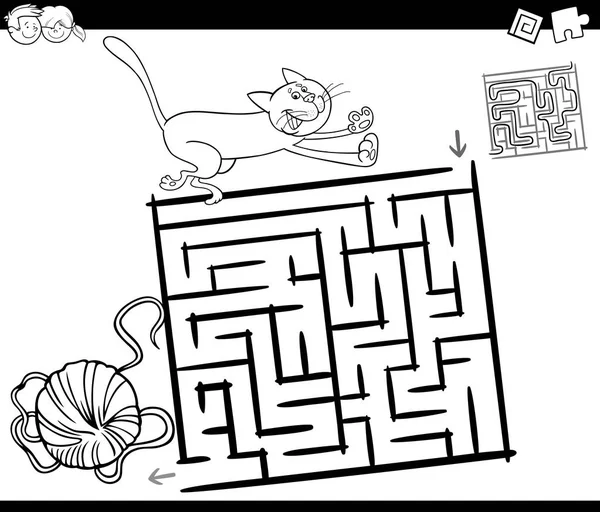 Labyrinth mit Katze und Wolle Malseite — Stockvektor