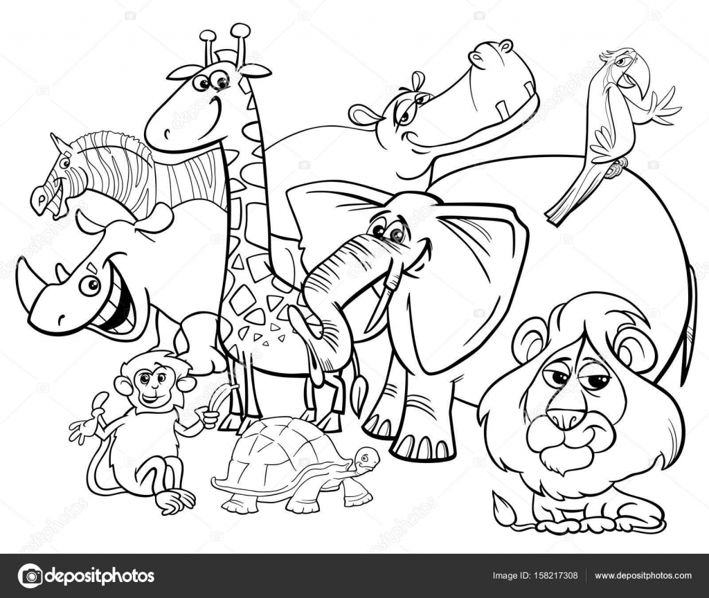 Cartoon Safari Dieren Kleurplaten Pagina Stockvector Izakowski