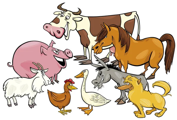 Ομάδα χαρακτήρες ζώων αγροκτήματος κινουμένων σχεδίων — Διανυσματικό Αρχείο