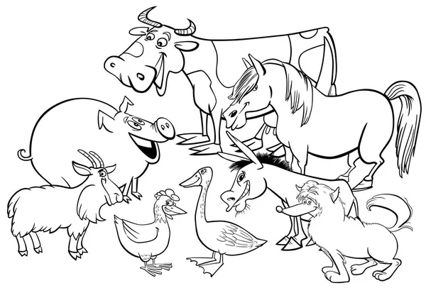 Animales de granja personajes para colorear libro — Archivo Imágenes Vectoriales