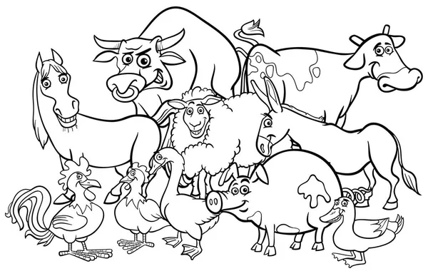 Cartoon farm animals coloring book — Stock Vector