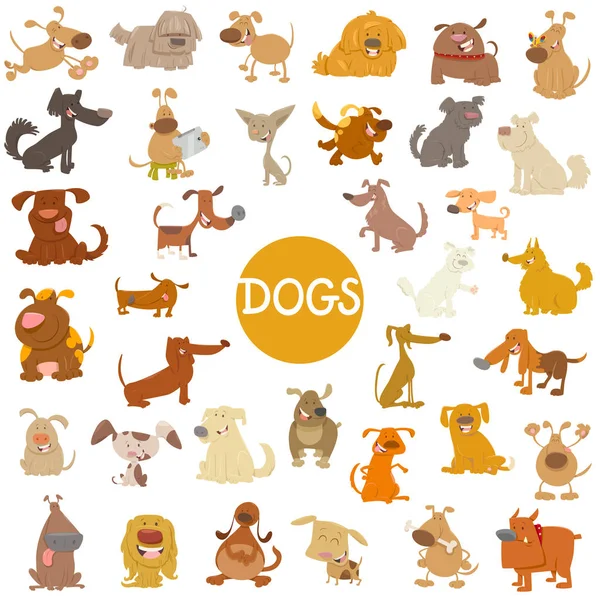 Divertido perro personajes gran conjunto — Archivo Imágenes Vectoriales
