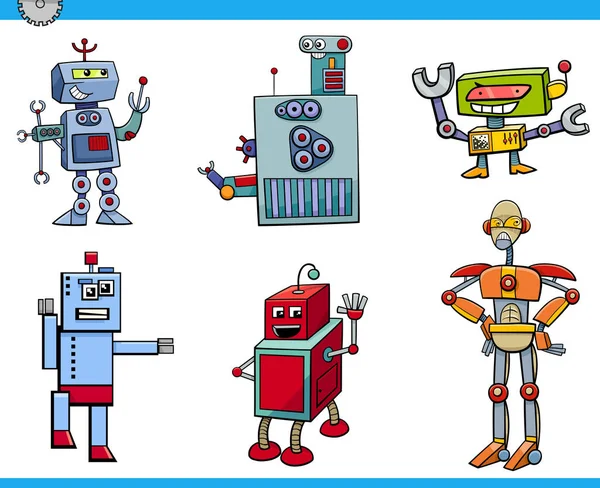 Conjunto de personagens de desenhos animados robô — Vetor de Stock