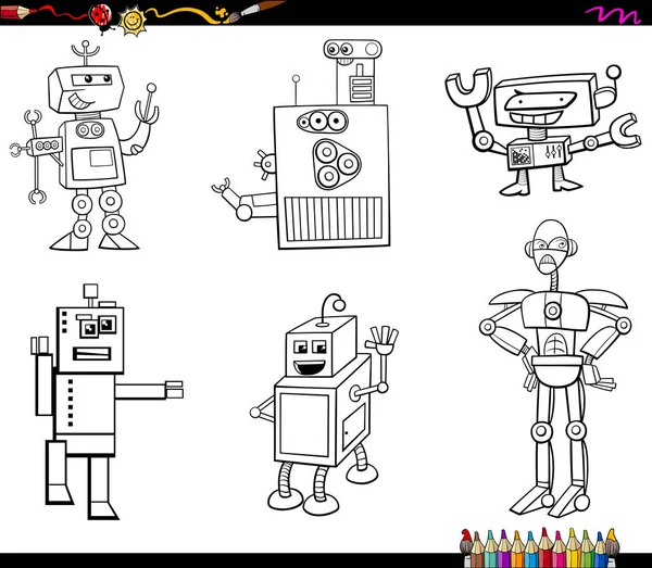 Robot characters coloring book — Stock Vector