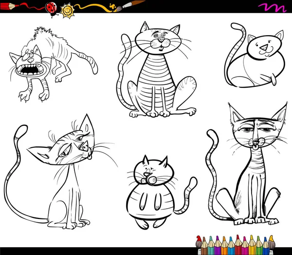 Cartoon cat characters coloring book — Stock Vector