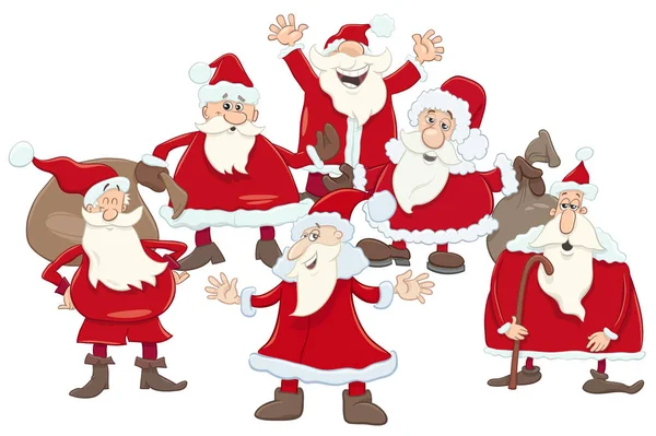 Weihnachtsmann Gruppe Cartoon-Illustration — Stockvektor